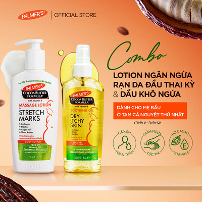 [Palmer's] COMBO Ngừa rạn và Giảm khô ngứa đầu thai kỳ Palmer's (Lotion 250ml và Dầu dưỡng 150ml)