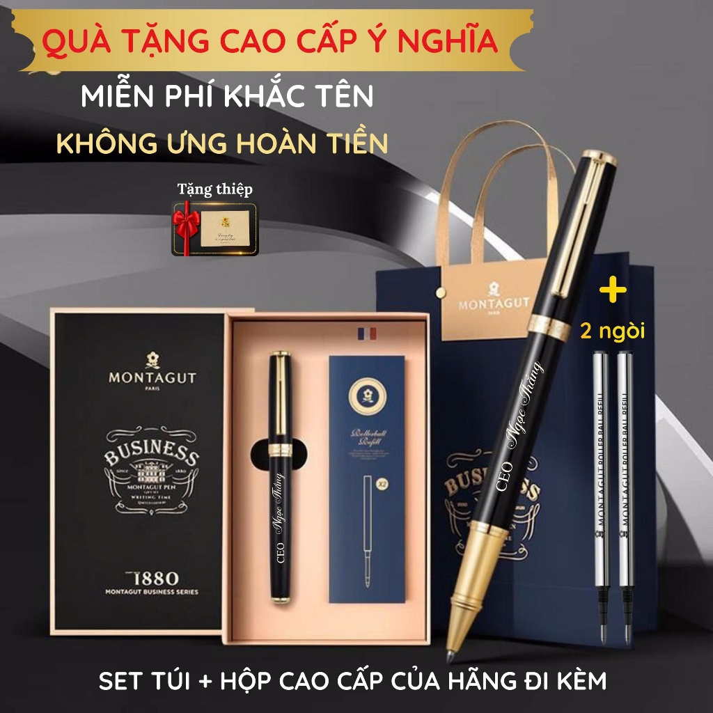 Quà Tặng Bút ký KHẮC TÊN Miễn Phí cao cấp MONTAGUT có tặng Túi và  Hộp THIỆP thầy cô giáo, sếp B197