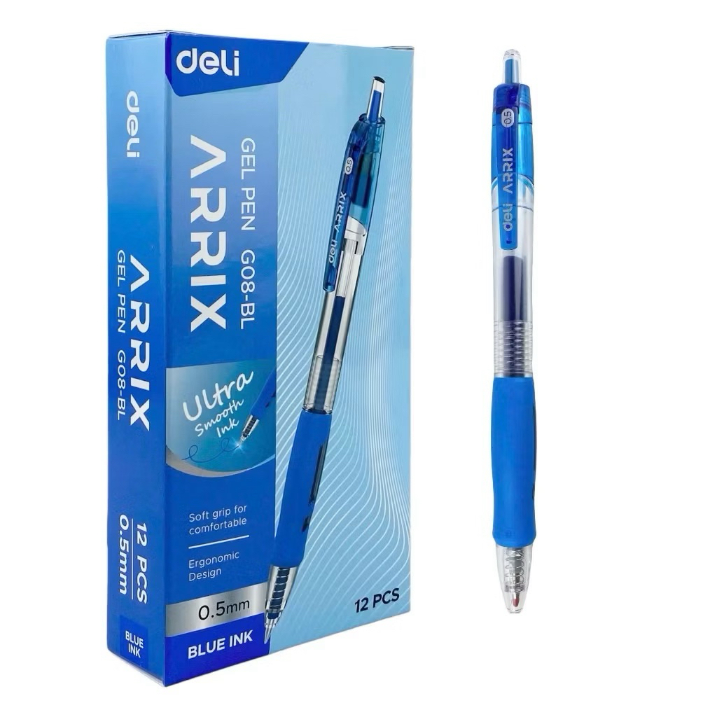 (Combo 3 cây) Bút gel bấm Deli G08 ARRIX mực xanh 0.5mm