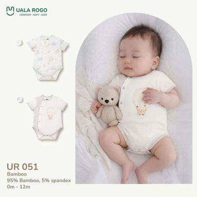 Bodychip cho bé sơ sinh Ualarogo cộc tay 0-12 tháng vải Sợi tre Bamboo mềm mại cúc bấm UR 051