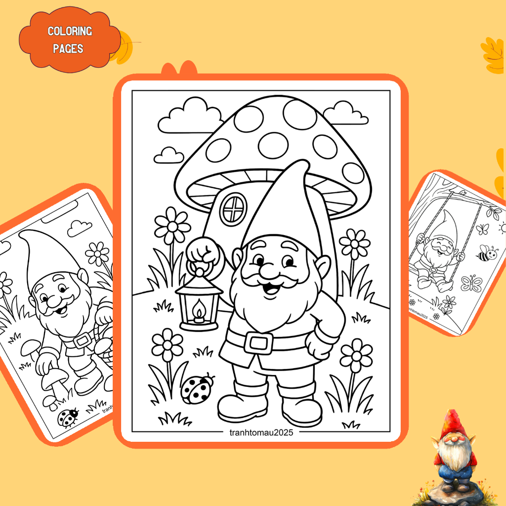 Bộ 50/25/10 tờ tranh tô màu, tranh tập tô cho bé, hình thần lùn Gnome, giấy A4, A5 thường 70gsm G133