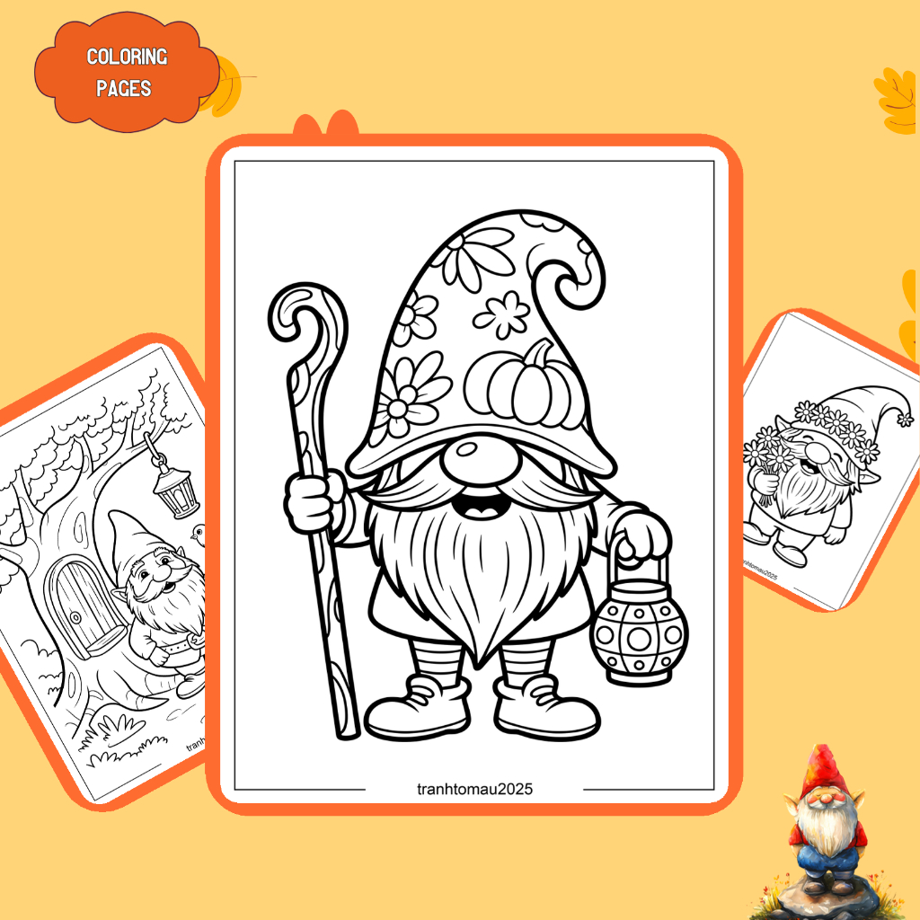 Bộ 50/25/10 tờ tranh tô màu, tranh tập tô cho bé, hình thần lùn Gnome, giấy A4, A5 thường 70gsm G133