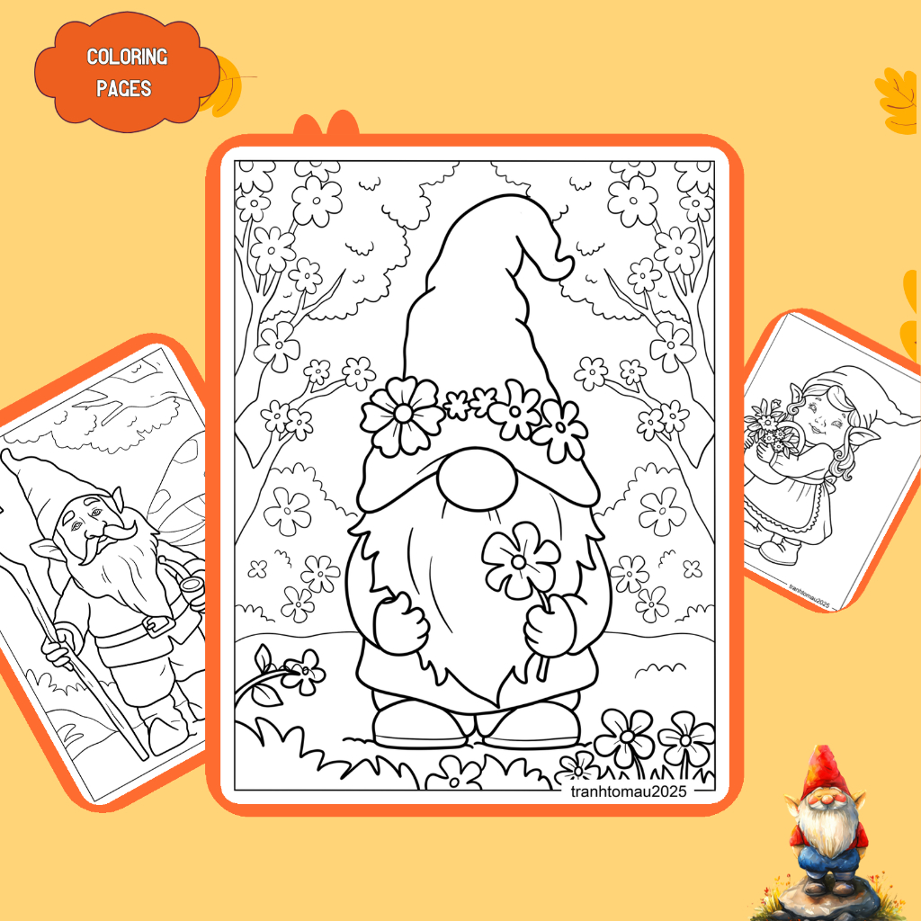 Bộ 50/25/10 tờ tranh tô màu, tranh tập tô cho bé, hình thần lùn Gnome, giấy A4, A5 dày 160gsm GM280D