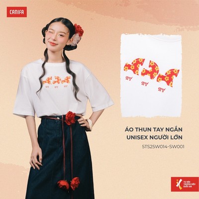 Áo thun tay ngắn unisex người lớn CANIFA cổ tròn cộc tay Ngọ Nghiêng 5TS25W014