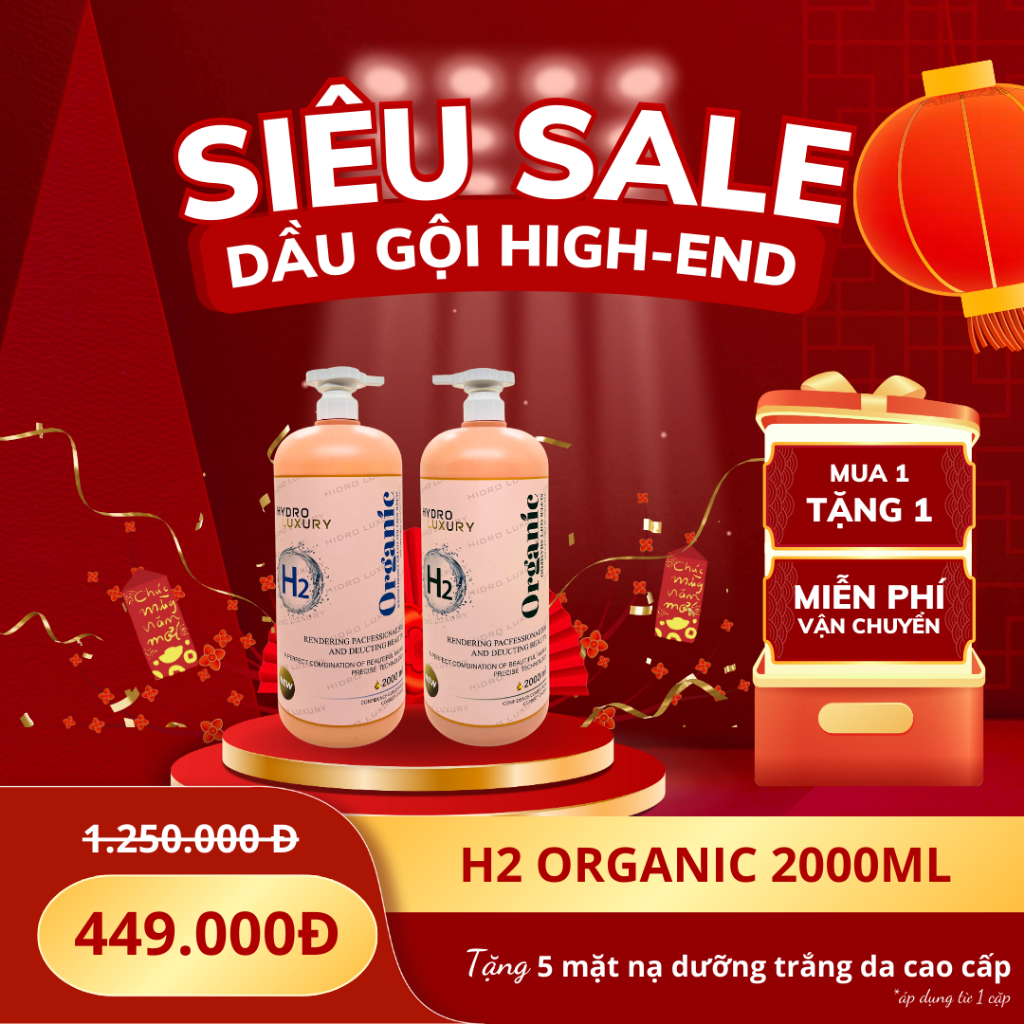[CHÍNH HÃNG] Cặp dầu gội H2 Organic 2L Kích Thích Mọc Tóc