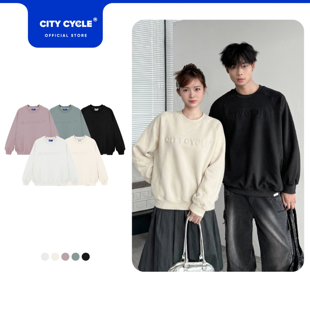 Áo sweater nam nữ đôi mùa thu đông nỉ bông dày Local Brand Chính Hãng City Cycle Áo Sweater Raglan Embossed