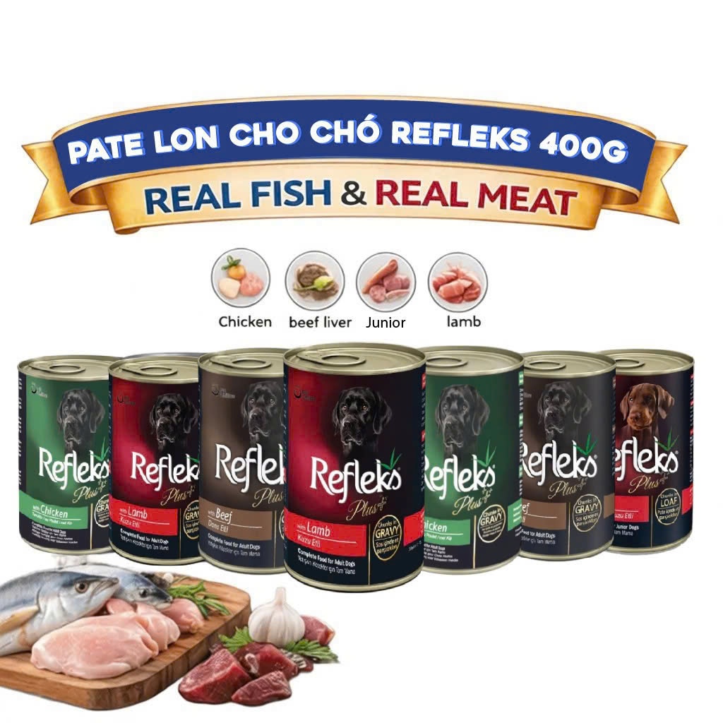 Pate cho chó refleks, bate cho mèo  pate lon 400g cho chó nhiều dinh dưỡng tiện dụng