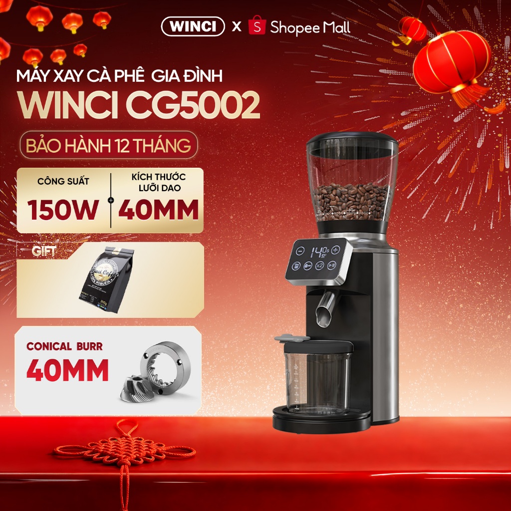 [ Bao Gồm VAT] Máy xay hạt cà phê WINCI CG5002, 30 cỡ xay, Bảo hành 12 tháng.