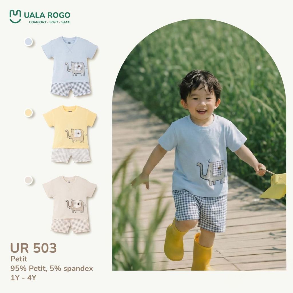 Đồ bộ cho bé Ualarogo cộc tay 1-4 tuổi vải Petit mềm mịn thoáng khí co giãn UR 503