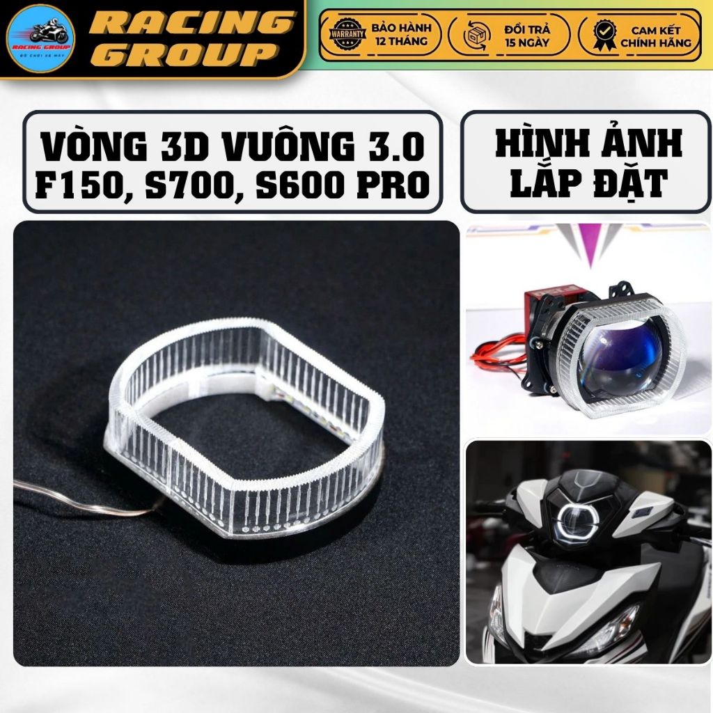 Vòng Thiên Thần 3D Hình Ovan Gắn Đèn Bi Cầu Len Vuông F150 Pro, S700, S600 Pro Cực Đẹp Gắn Bi Cầu