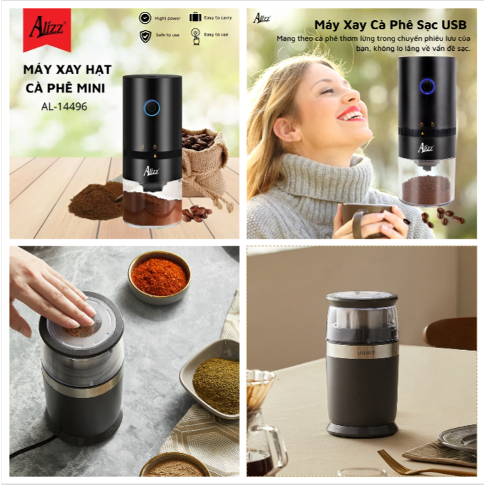 [FREESHIP] MÁY XAY CÀ PHÊ, GIA VỊ OIDIRE, ALIZZ AL-14496 ĐA NĂNG