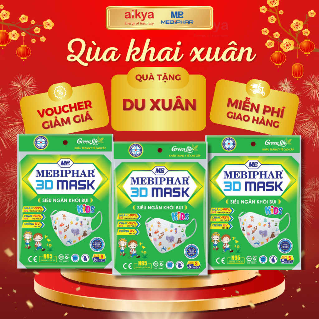 Khẩu trang y tế MEBIPHAR 3D MASK chống tia UV thiết kế thông minh - Túi 5 cái - Size S