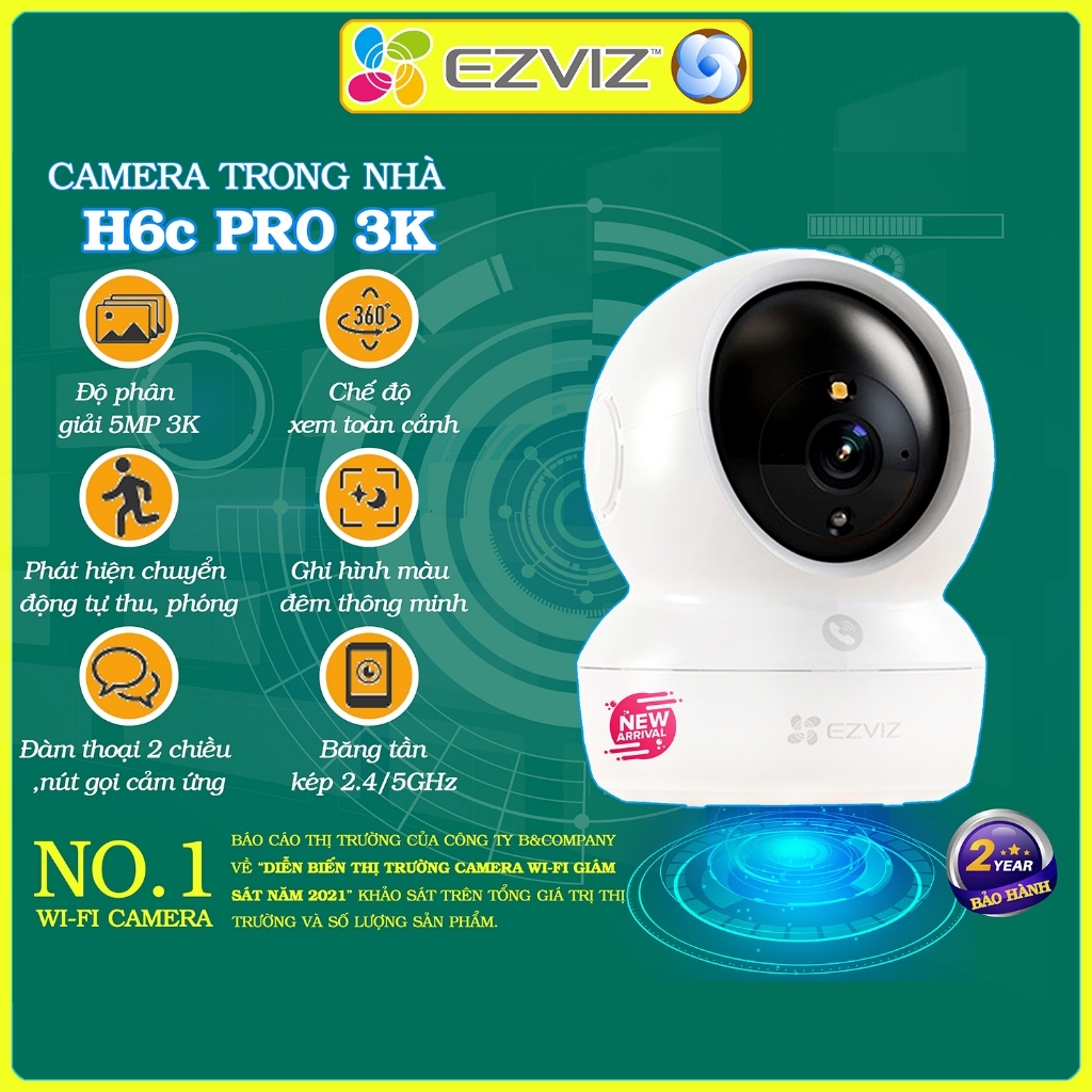 Camera wifi 2 băng tần Ezviz H6c PRO 5MP thông minh, chính hãng, đàm thoại, xoay 360