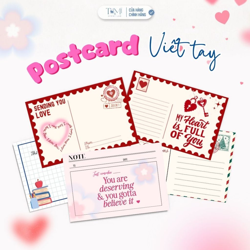 Thiệp Giấy In Hình Viết Tay, Postcard 2 Mặt Thiết Kế, Thiệp Ghi Lời Chúc, Chất Liệu Dày Dặn