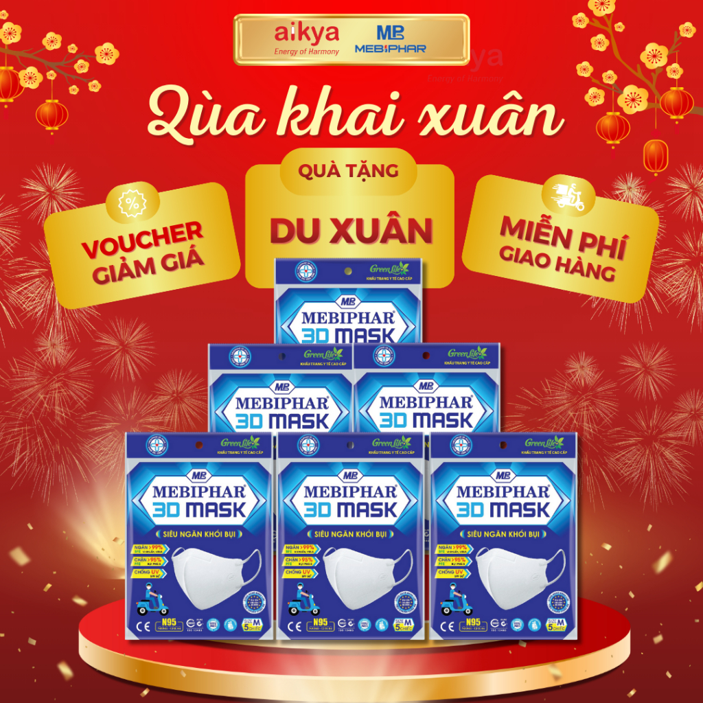 Khẩu trang y tế MEBIPHAR 3D MASK chống tia UV thiết kế thông minh - Túi 5 cái - Size M