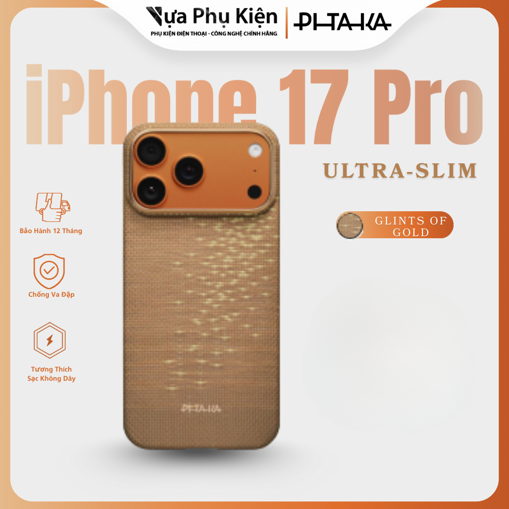 Ốp lưng Pitaka Ultra-Slim dành cho iPhone 17 Pro - Glints of Gold - Bảo hành 12 tháng