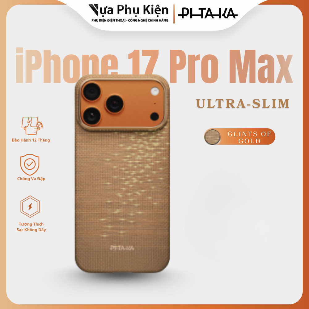 Ốp lưng Pitaka Ultra-Slim dành cho iPhone 17 Pro Max - Glints of Gold - Bảo hành 12 tháng