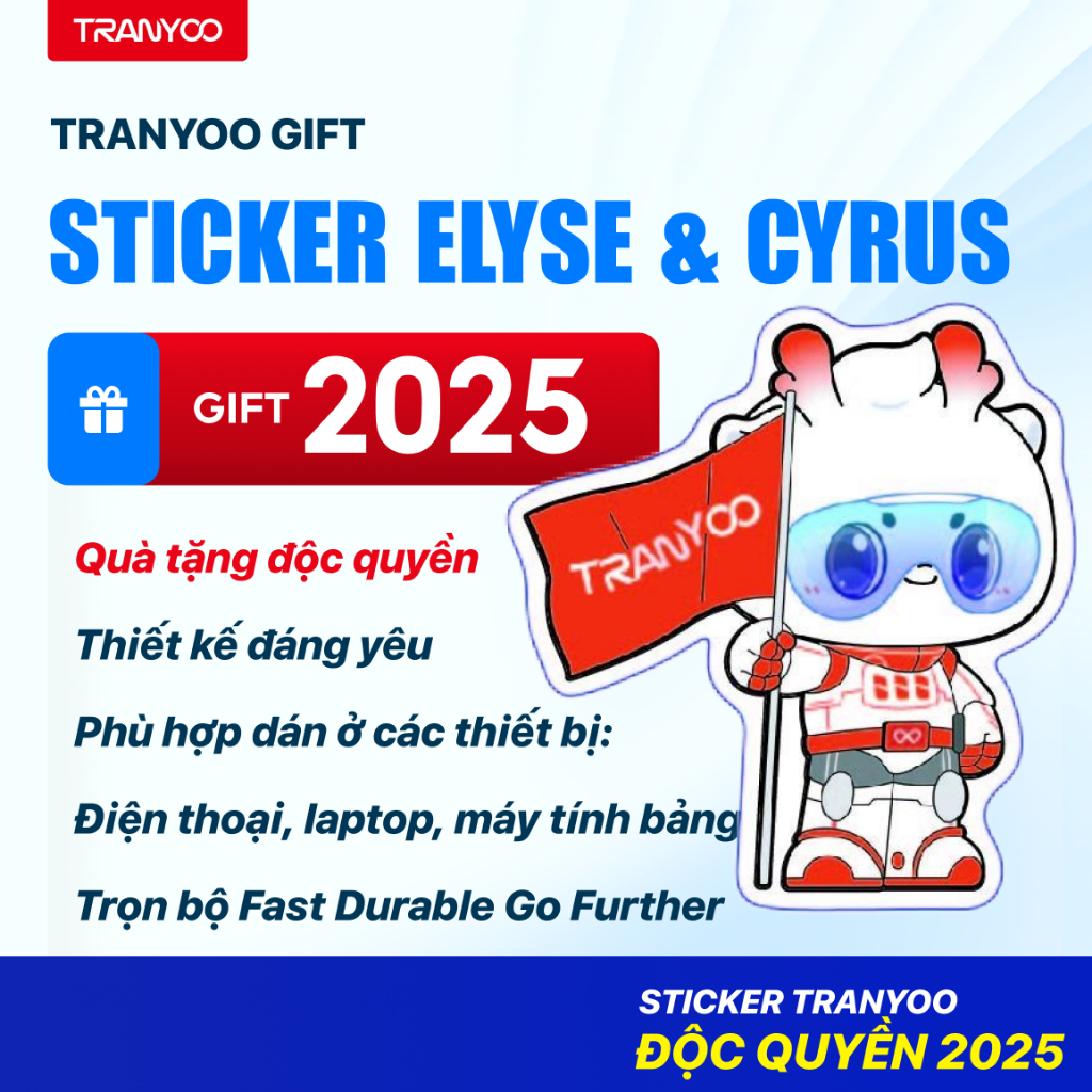 Bộ Sticker TRANYOO ELYSE & CYRUS Fast Durable Go Further Dán Laptop, Điện Thoại, Máy Tính Bảng