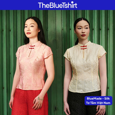 TheBlueTshirt - Áo lụa tơ tằm kiểu cổ tàu cách điệu thanh lịch cho nữ - Jade Top Silk