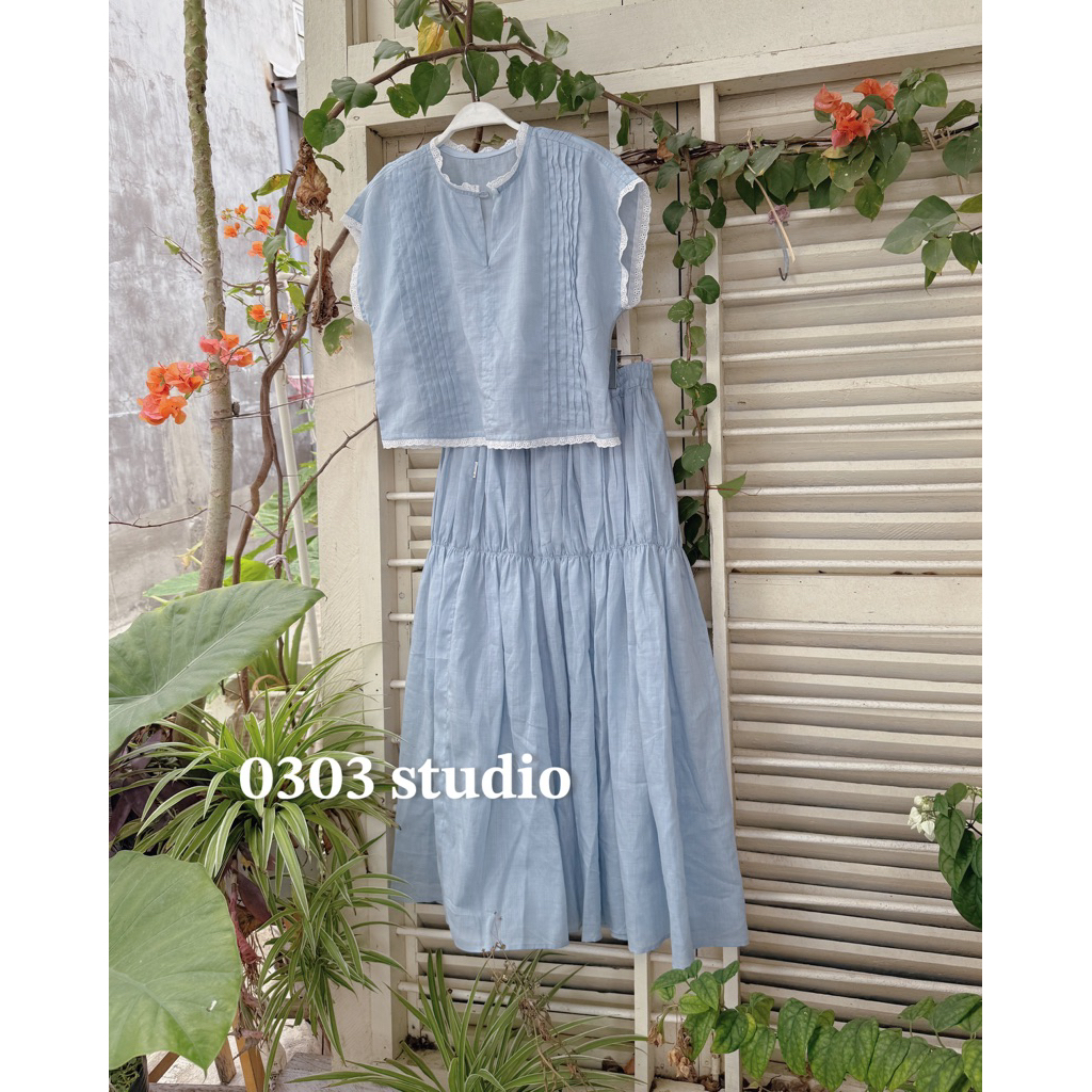|0303 studio| áo linen tay ló nhẹ croptop - dòng Mây