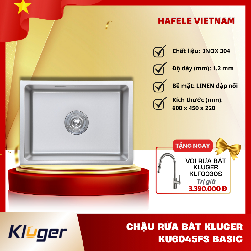 Chậu Rửa Bát Kluger KU6045FS Basic - Bề Mặt Hạt Linen Dập Nổi - Chống Bám Bẩn - PEM