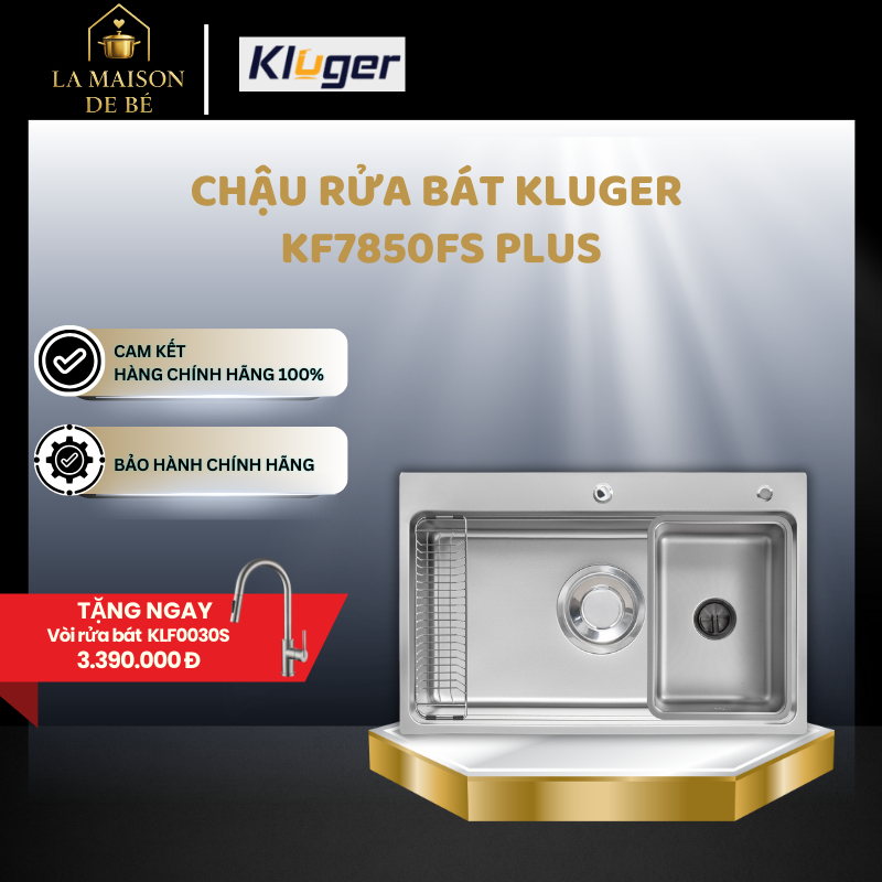 Chậu Rửa Bát 1 Hố Sâu Kluger KF7850FS Plus – POSCO 304 – Giỏ Đựng Đa Năng – Bát Rác 3 Lớp Lọc – LMS