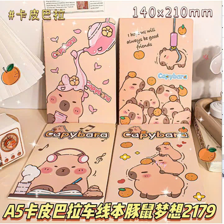 Vở lò xo Capybara kẻ ngang kích thước A5, Sổ capybara A5 120 trang, vở học sinh