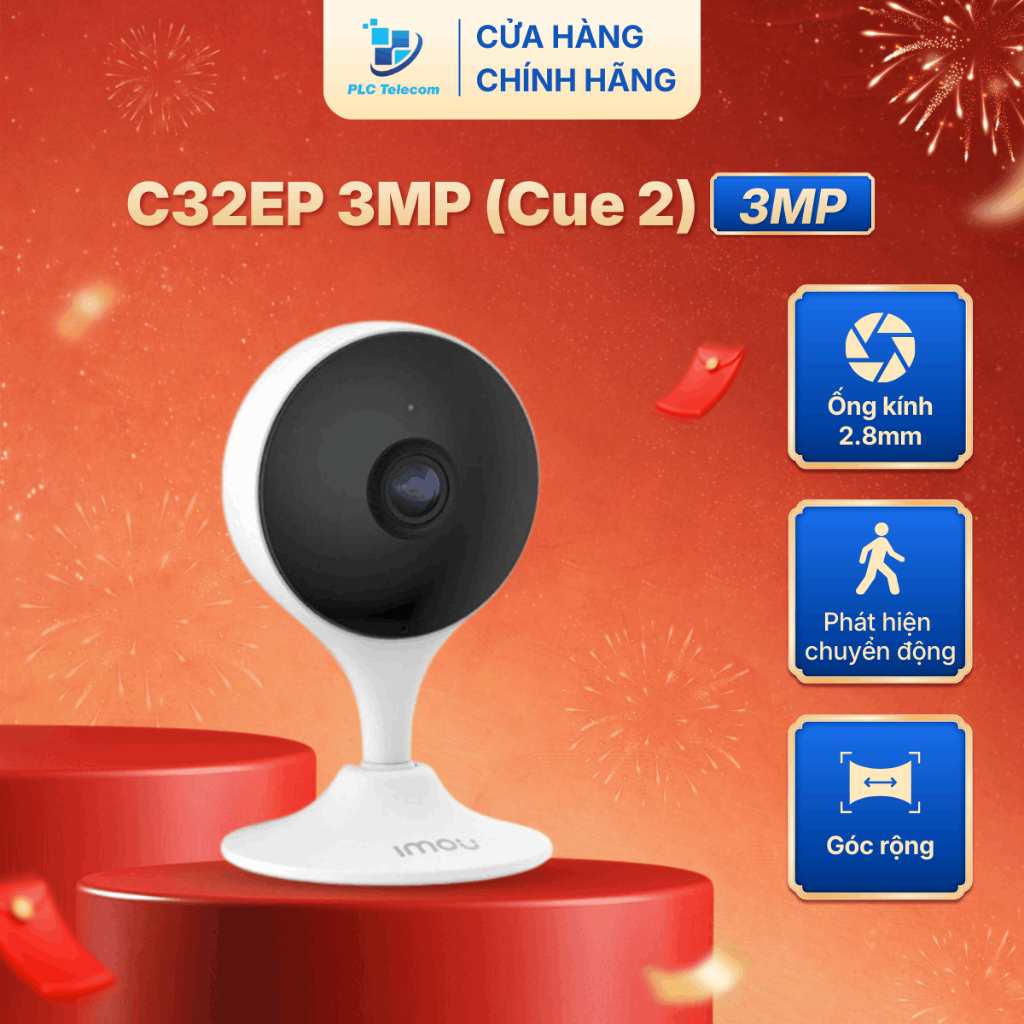 [2026] Camera IMOU trong nhà C32SP 3MP (Cue 2E) đàm thoại 2 chiều, đế nam châm cố định | PLC TELECOM