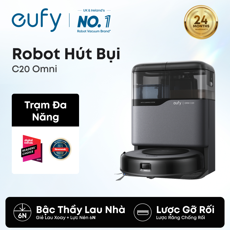 【Bán chạy nhất】Robot hút bụi eufy Omni C20, lực hút mạnh 7000Pa, thân máy siêu mỏng 3.35 inch, tự đổ