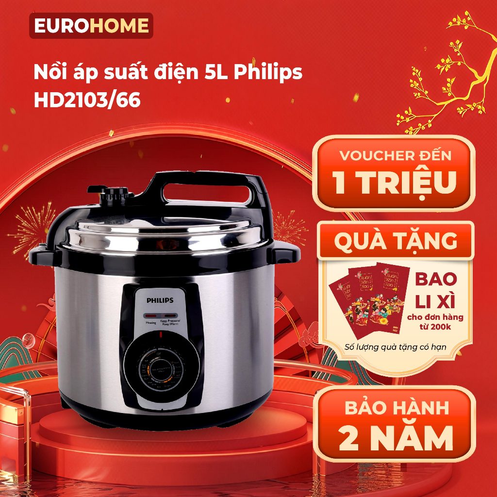 Nồi áp suất điện cơ đa năng Philips HD2103 - 900W, dung tích 5L, bảo hành 2 năm
