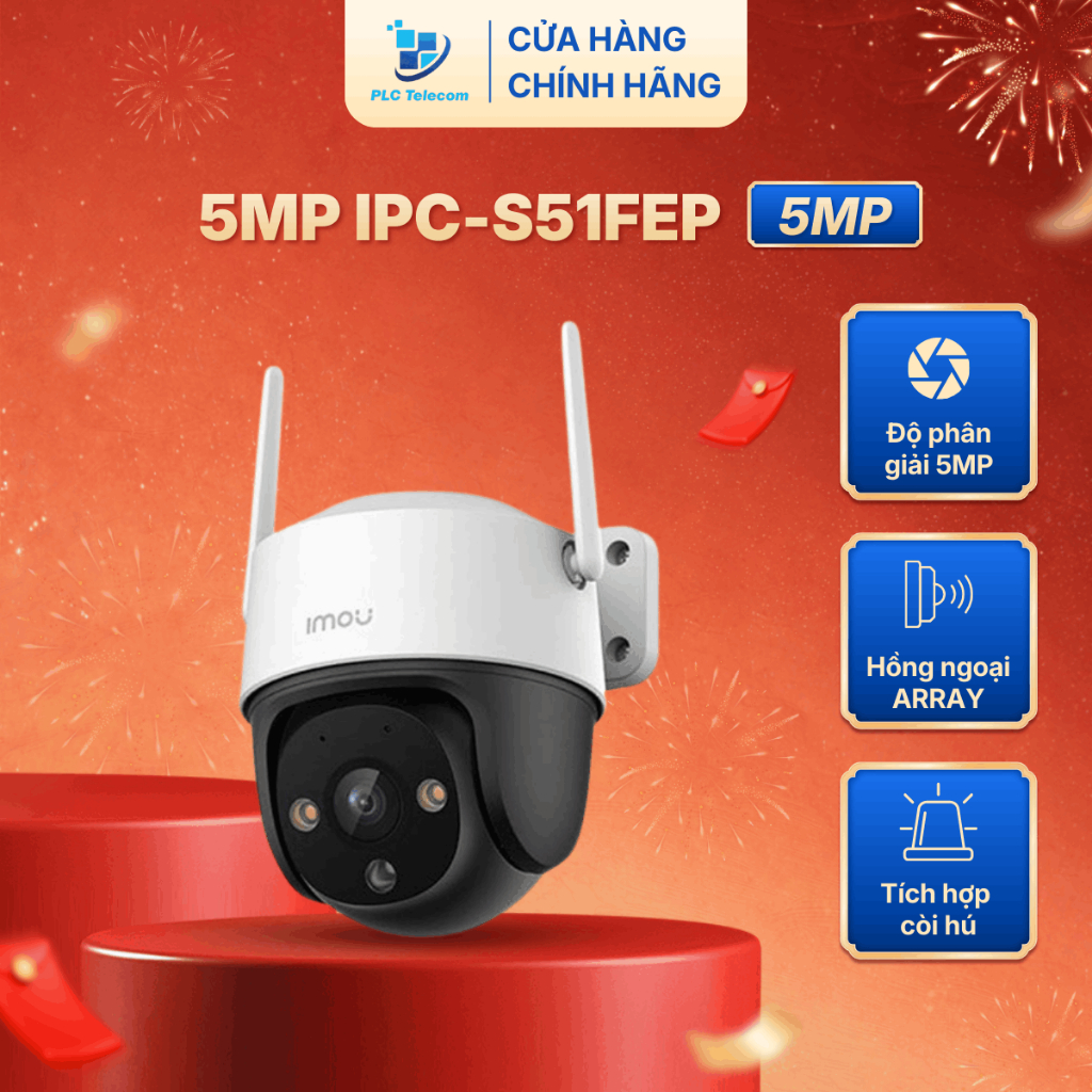 Camera IMOU ngoài trời 5MP IPC-S51FEP chính hãng, tích hợp còi và đèn led, hồng ngoại Array | PLC TE
