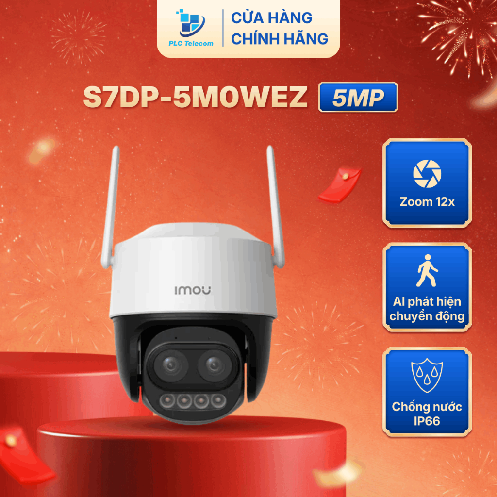 Camera ngoài trời siêu zoom 12x, S7DP-5M0WEZ 5MP (3K) đèn ban đêm, đàm thoại 2 chiều, báo động | PLC