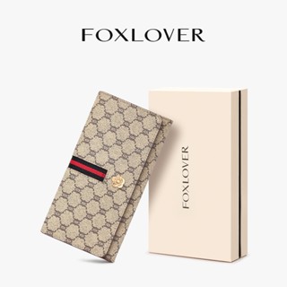 FOXLOVER ví dài nữ với nhiều khe cắm thẻ nâu Khaki
