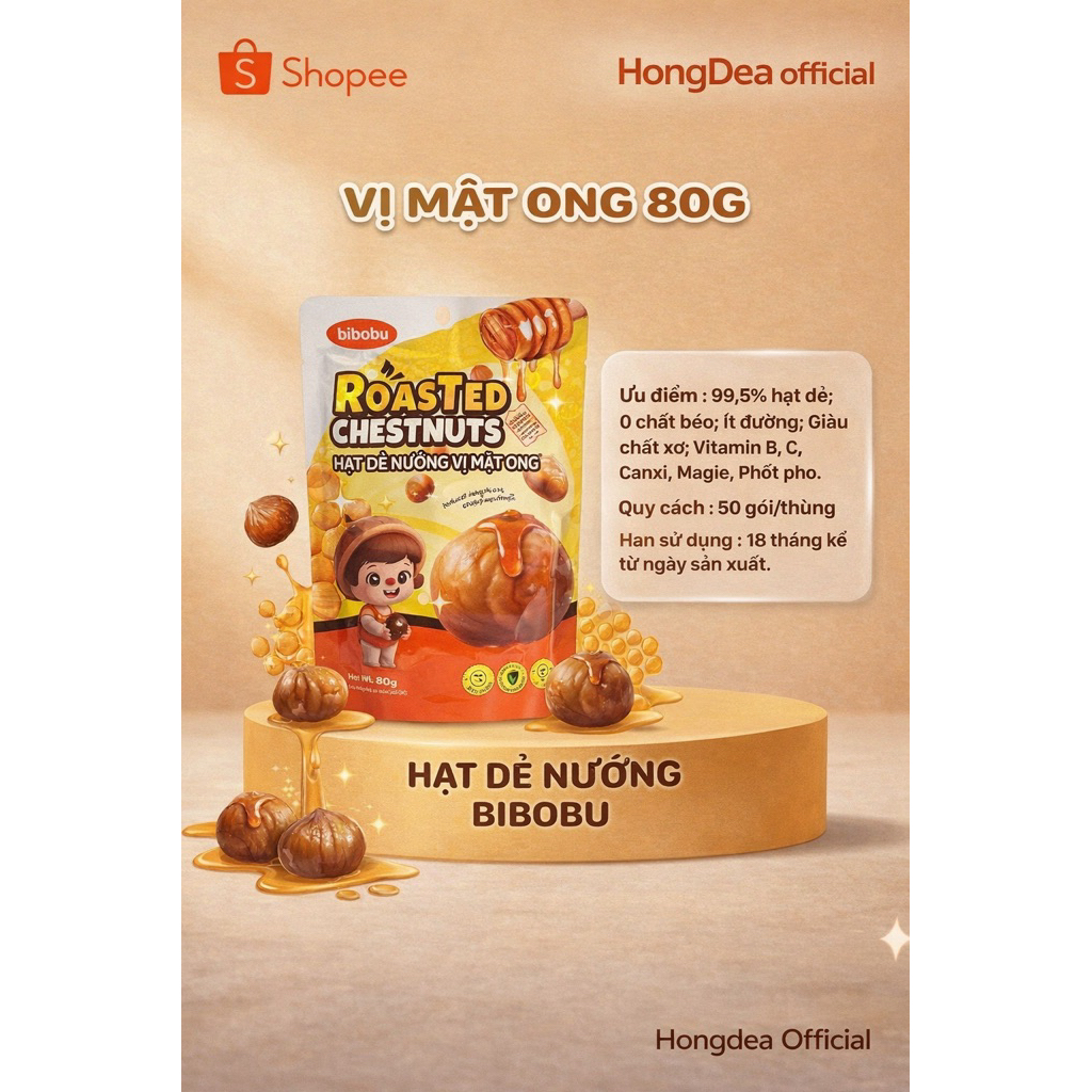 Hạt dẻ nướng Bibobu gói 80g hàng nhập khẩu - Hongdea Mart | BigBuy360 - bigbuy360.vn