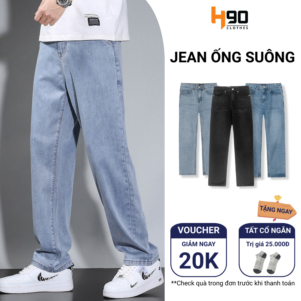 [TẶNG TẤT] Quần Jean Nam Ống Suông H90 - Cotton Không Co Giãn, Đứng Form, Che Khuyết Điểm -  QDJ03