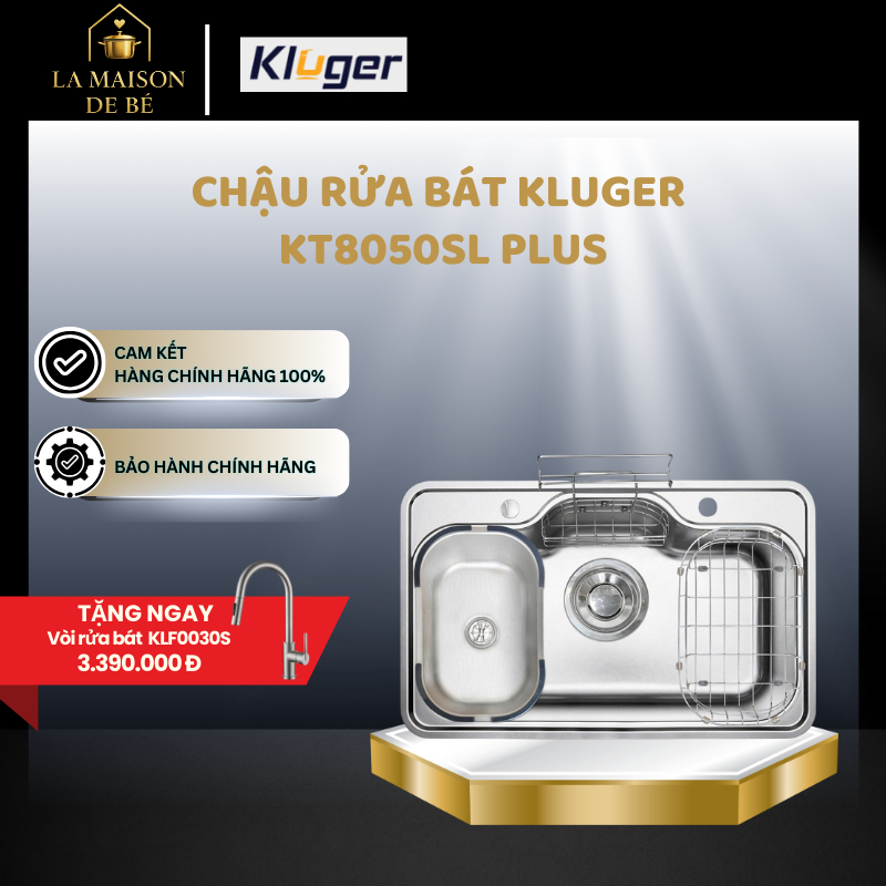 Chậu rửa bát Kluger KT8050SL Plus – Thiết kế góc bo mềm mại – Phong cách Nhật Bản – LMS