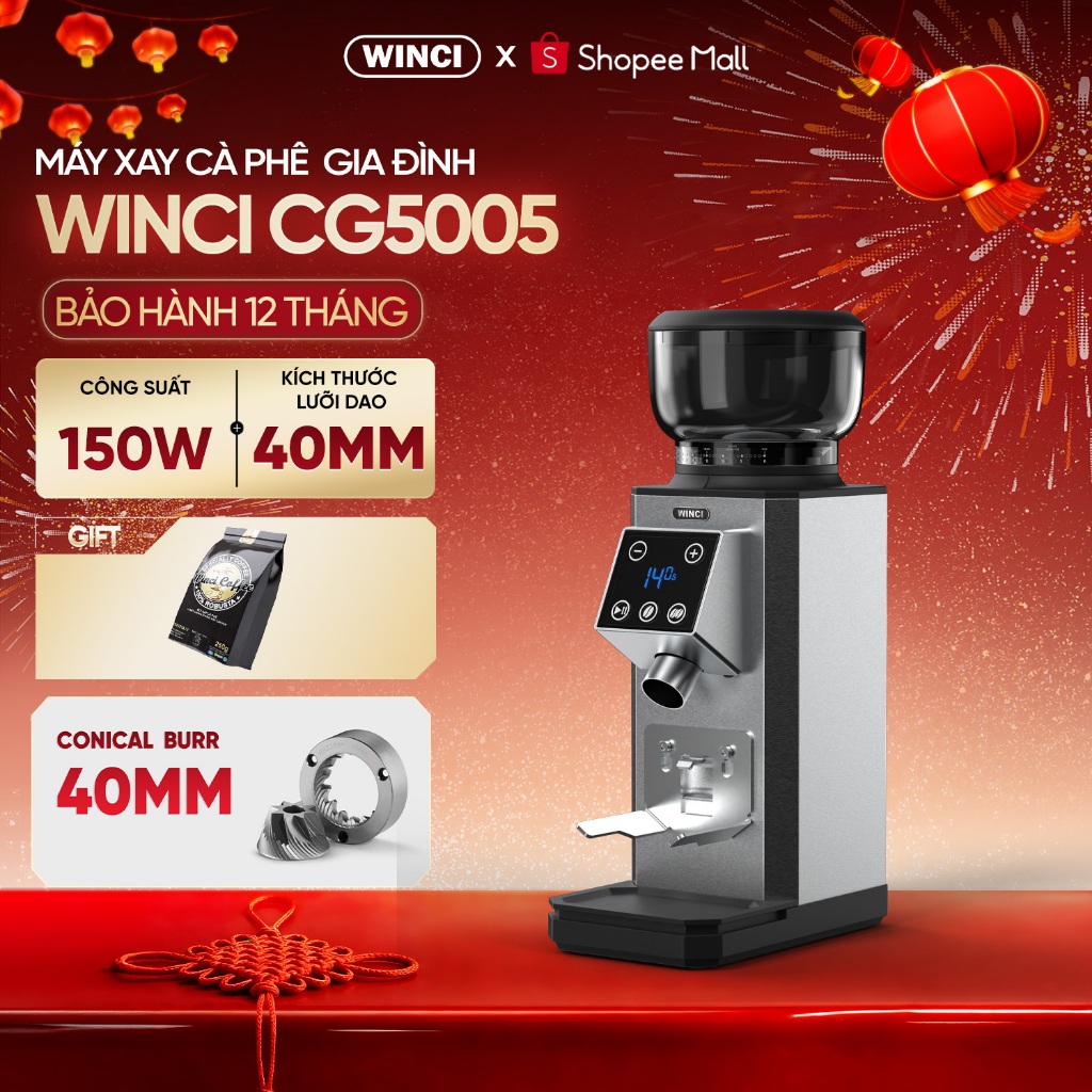 [Bao Gồm VAT] Máy xay cà phê chuyên nghiệp Winci CG5005, kích thước lưỡi dao 40mm, bảo hành 1 năm