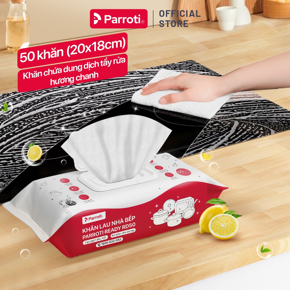 Khăn giấy ướt lau bếp dạng rút có tích hợp dung dịch tẩy rửa hương chanh chuyên lau dầu mỡ, an toàn 