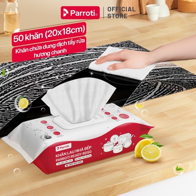 Khăn giấy ướt lau bếp dạng rút có tích hợp dung dịch tẩy rửa hương chanh chuyên lau dầu mỡ, an toàn - Parroti Ready RD50