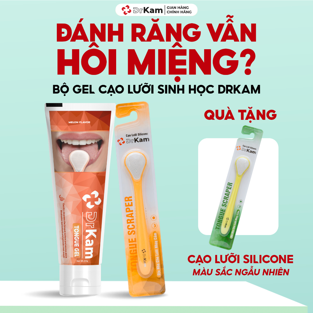 Bộ Gel Vệ Sinh Lưỡi DrKam: Gel Cạo Lưỡi Sinh Học Và Đồ Cạo Lưỡi Silicone, Làm Sạch Lưỡi, Khử Hôi Miệng