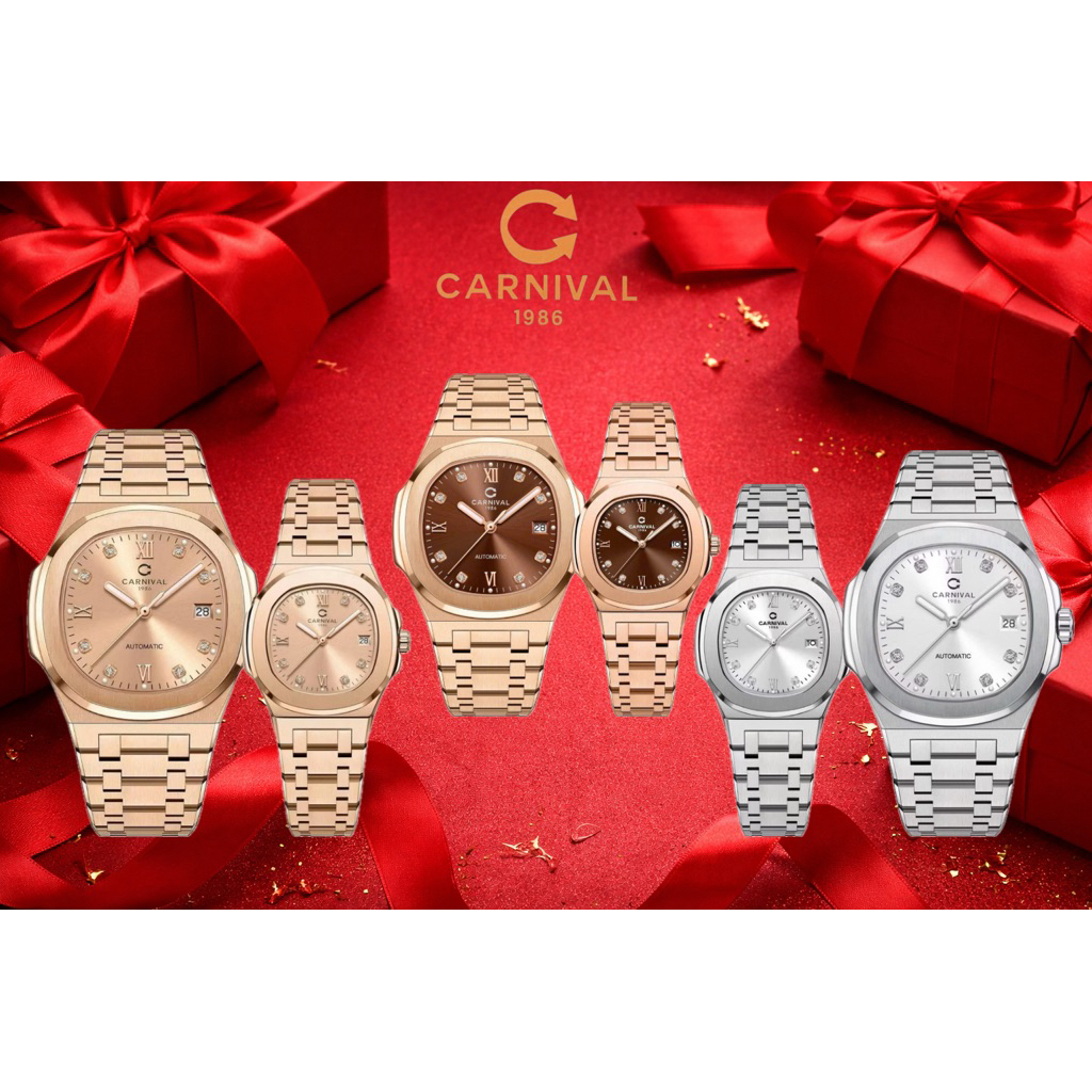 [Fuul mau] Đồng hồ đôi Carnival 8160G/8160L Nam máy cơ, size 40mm nữ máy pin size 34mm, kính sapphire,máy Nhật