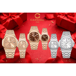 [Fuul mau] Đồng hồ đôi Carnival 8160G/8160L Nam máy cơ, size 40mm nữ máy pin size 34mm, kính sapphire,máy Nhật