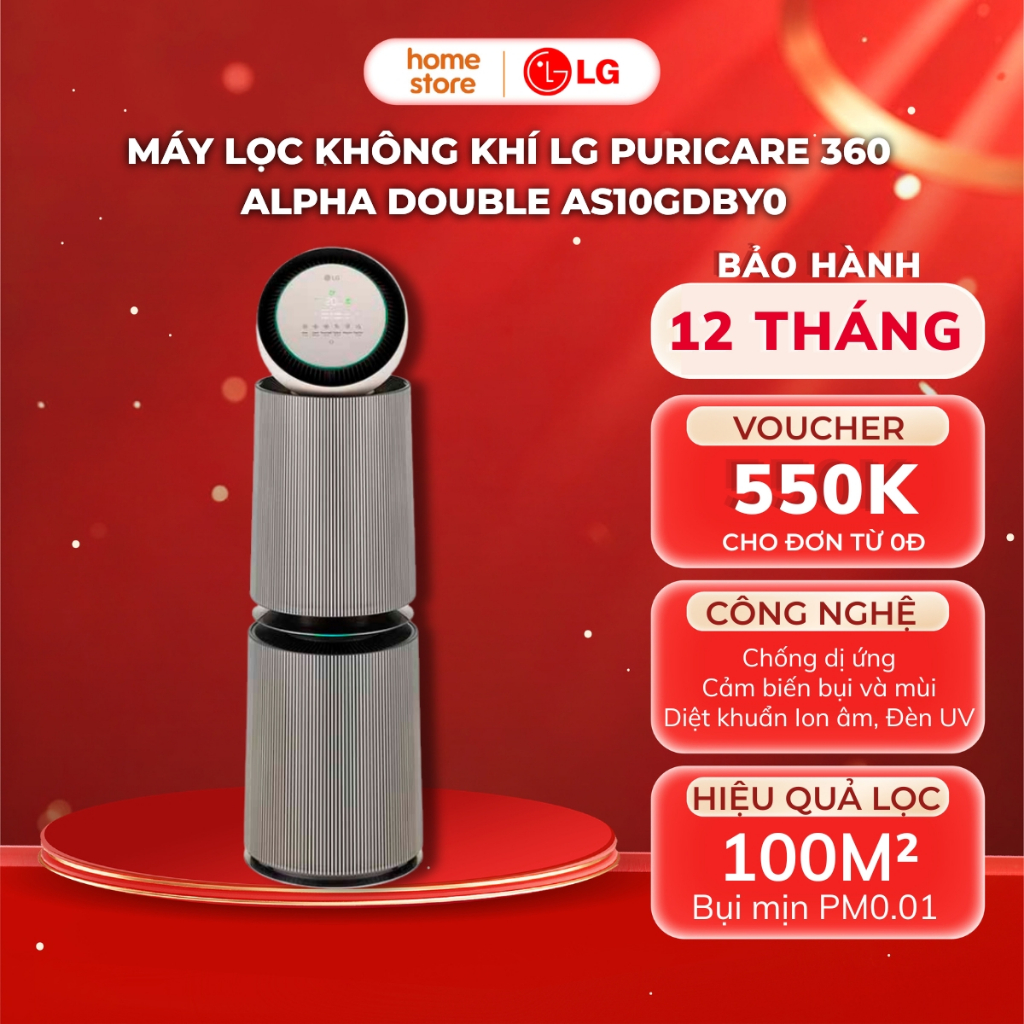 Máy lọc không khí 2 Tầng LG PuriCare 360 Alpha Double AS10GDBY0.ABAE | Lọc Bụi Mịn PM0.01 | Bảo Hành Chính Hãng 12 Tháng