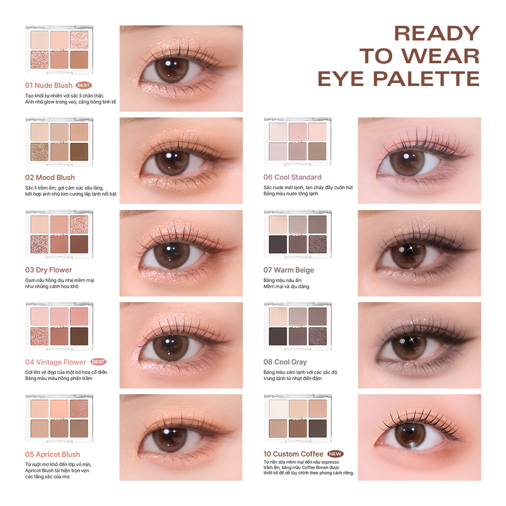 [BÁN CHẠY] Bảng Phấn Mắt 6 ô dễ tán và bám màu tốt BBIA Ready To Wear Eye Palette 5g | BigBuy360 - bigbuy360.vn