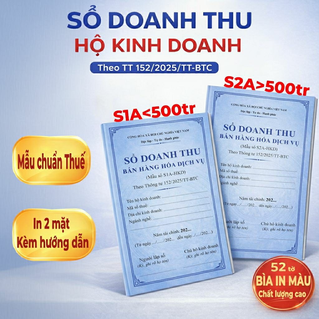 Sổ tay ghi chép doanh thu bán hàng S1A, S2A – Sổ bán hàng hóa, dịch vụ hộ kinh doanh – 104 trang A4