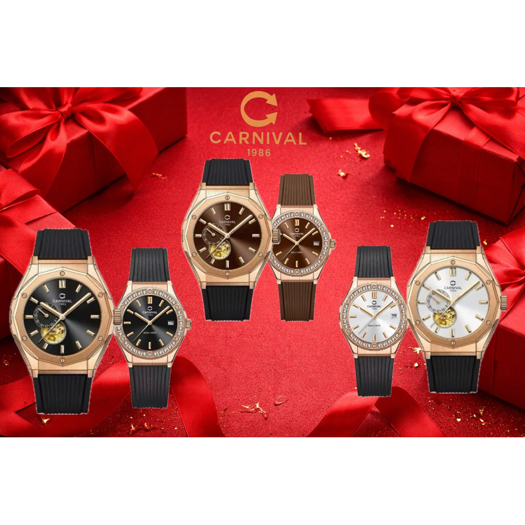 Đồng hồ đôi Carnival 8189G&8168L2 dây silicon,nam sz 41mm,nữ sz34mm,BH 5 năm,thiết kế sang trọng cao cấp