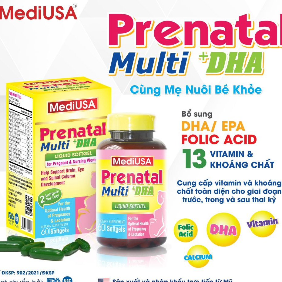 MediUSA PRENATAL MULTI+ DHA HỖ TRỢ DINH DƯỠNG CHO MẸ BẦU