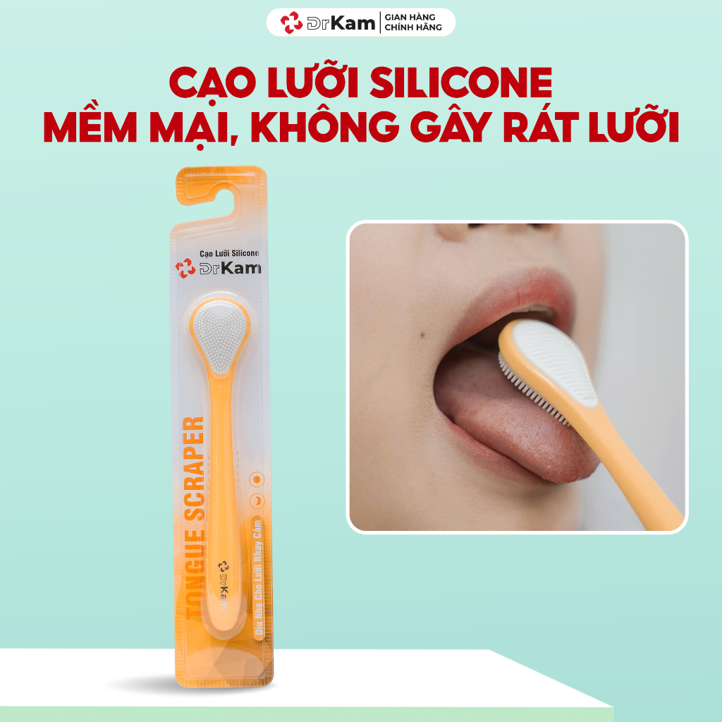 Đồ Cạo Lưỡi Silicone DrKam, Cây Cạo Lưỡi Mềm Mại, Làm Sạch Nhẹ Nhàng Bề Mặt Lưỡi, Khử Hôi Miệng, Dùng Kèm Gel Cạo Lưỡi