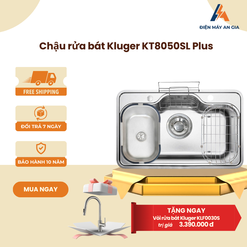 Chậu Rửa Bát 1 Hố Kluger KT8050SL Plus - Bề Mặt SUPER LINEN Chống Trầy Xước - PEB