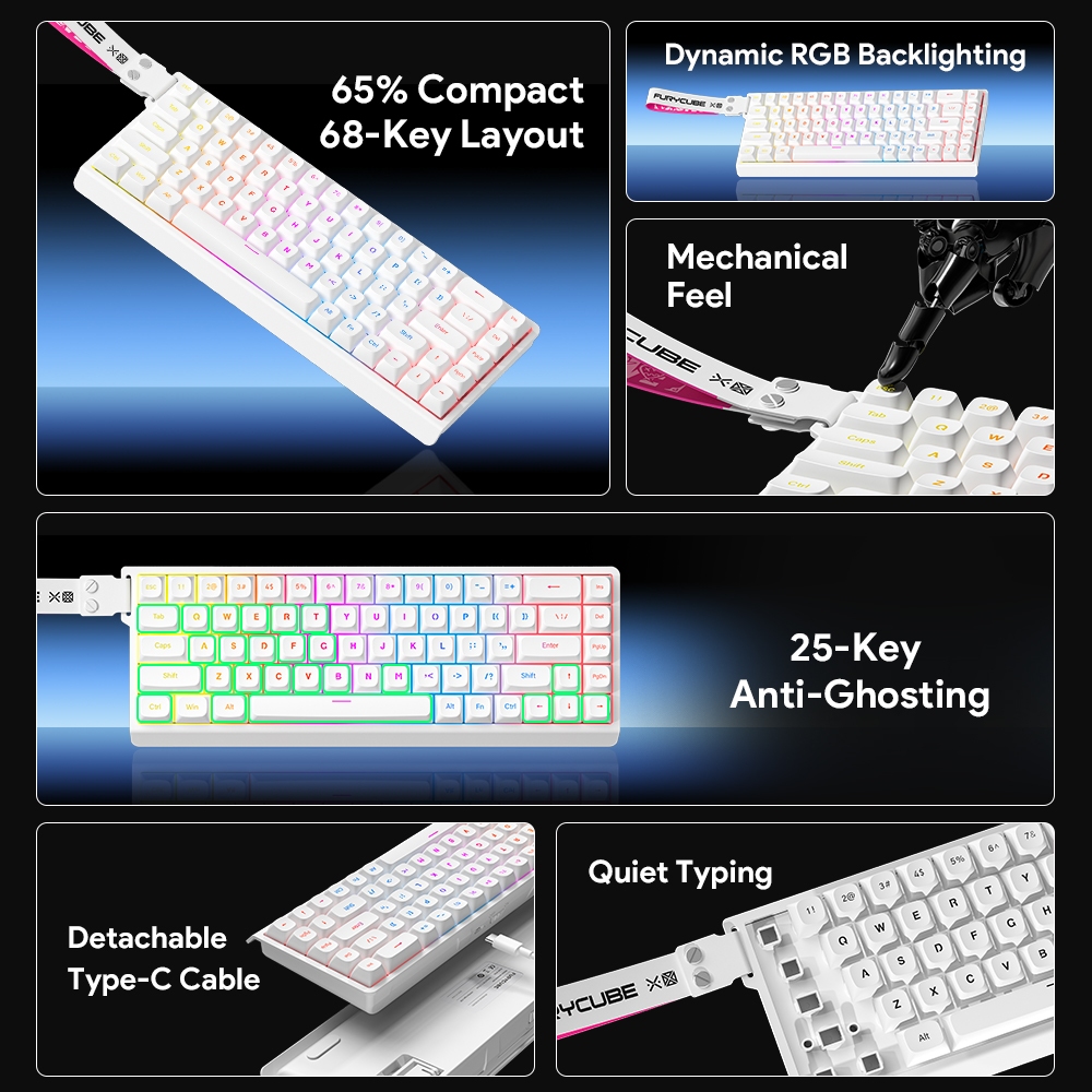 Bàn phím FURYCUBE IP68S 68 phím, RGB, Layout 65% nhỏ gọn, Keycap PBT, Gõ êm, Văn phòng & Giải trí | BigBuy360 - bigbuy360.vn